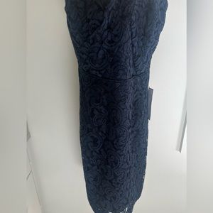 Navy lace strapless dress